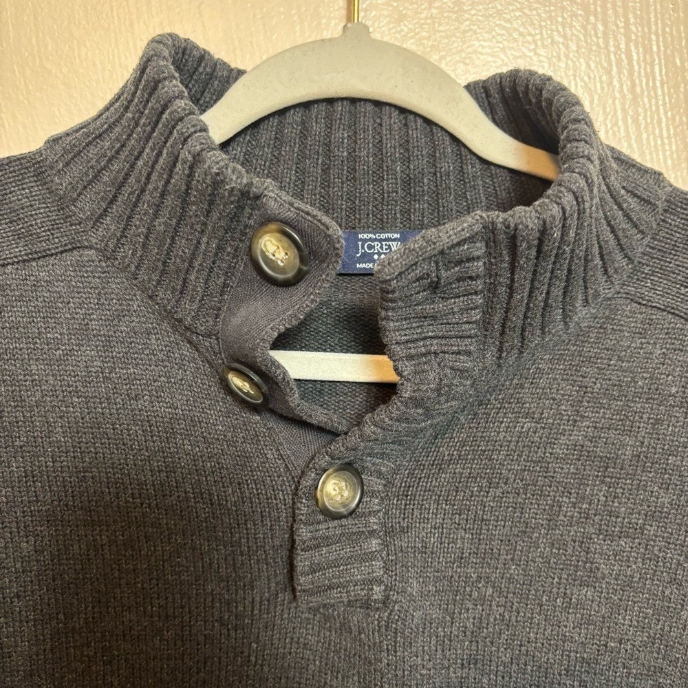J. Crew Men's Sweater Pullover Quarter 1/4 Button Up 100% Cotton Gray Size Large